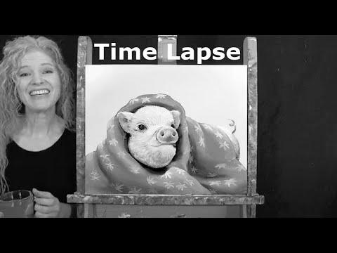 TIME LAPSE – Study Learn how to Paint "PIG IN A BLANKET" with Acrylic Paint- Step by Step Video Tutorial