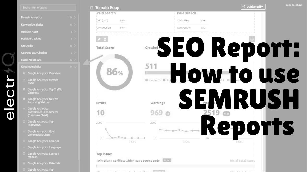 search engine optimisation Report:  use SEMRUSH Reports