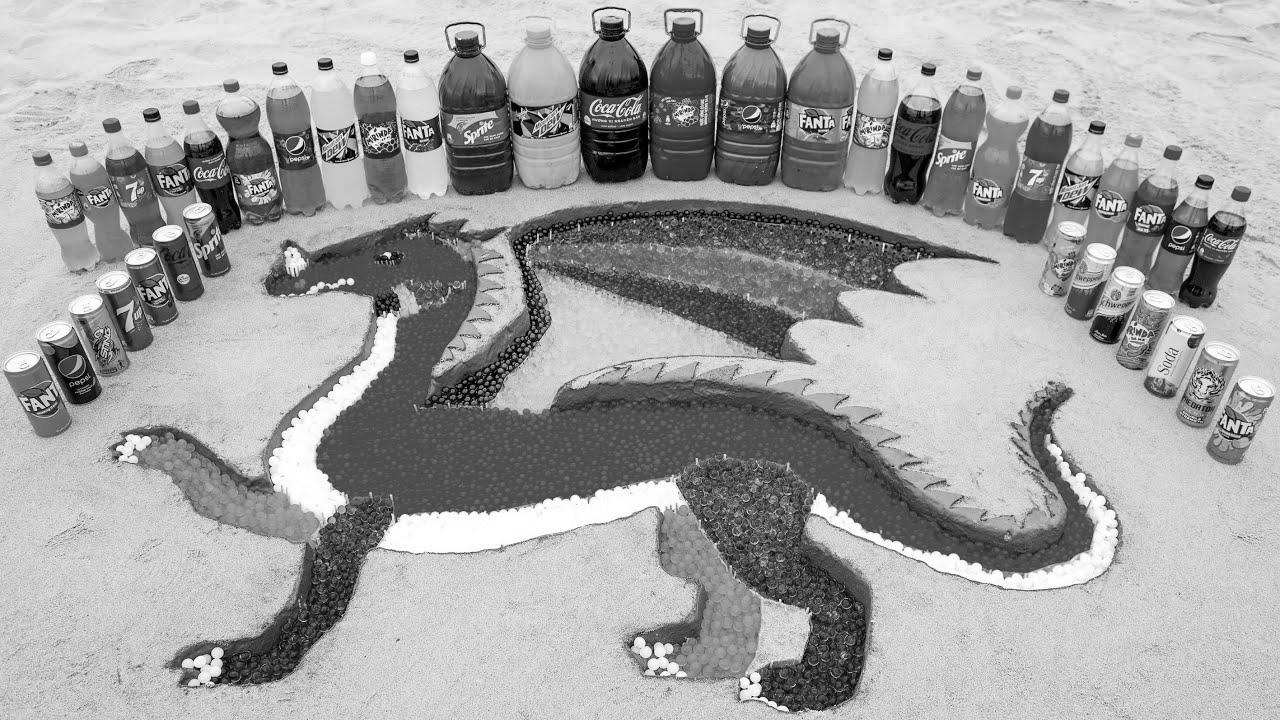  make Rainbow DRAGON with Orbeez Colourful, Huge Coca Cola, Fanta and Mentos & Standard Sodas